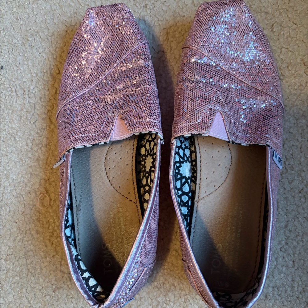 TOMS Shimmering Pink Slip-Ons